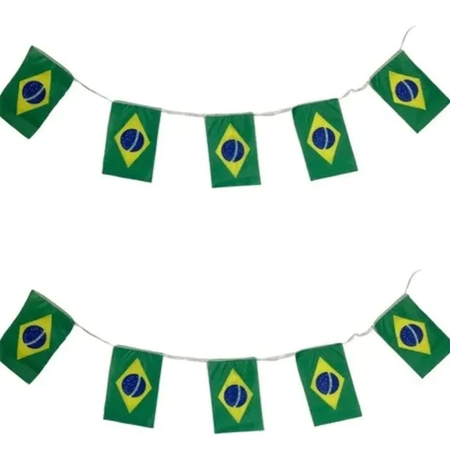 Bandeirolas Brasil Copa do Mundo Varal de Bandeira Festa Decoração poliéster 3 metros