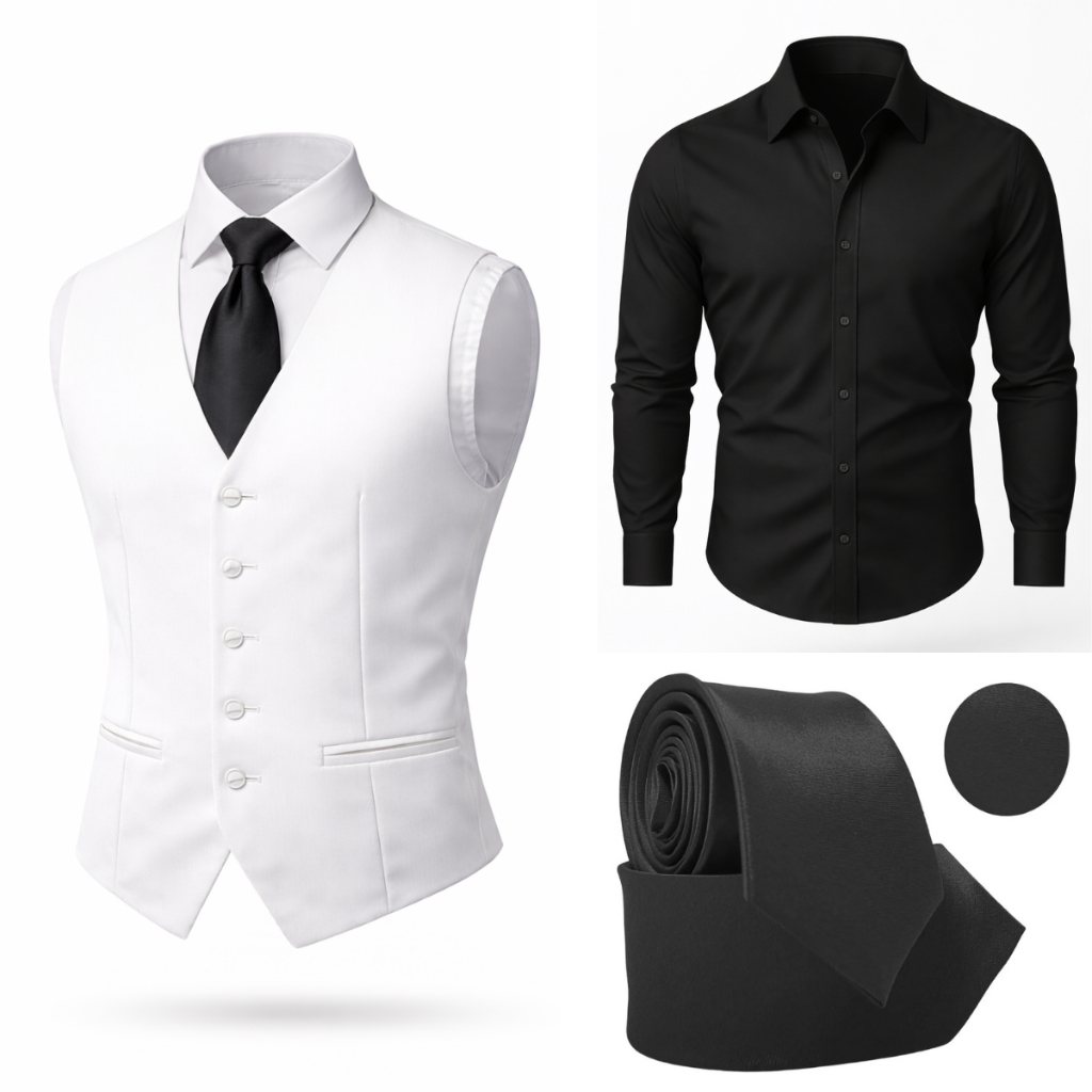 Kit Camisa Social Masculina + Colete Executivo Ajustável + Gravata Slim - Casamento, Formatura