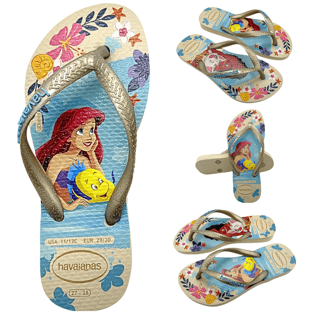 Chinelo Havaianas Kids Slim Princess Ariel Moana Original Menina Crianças Princesas Disney Shine