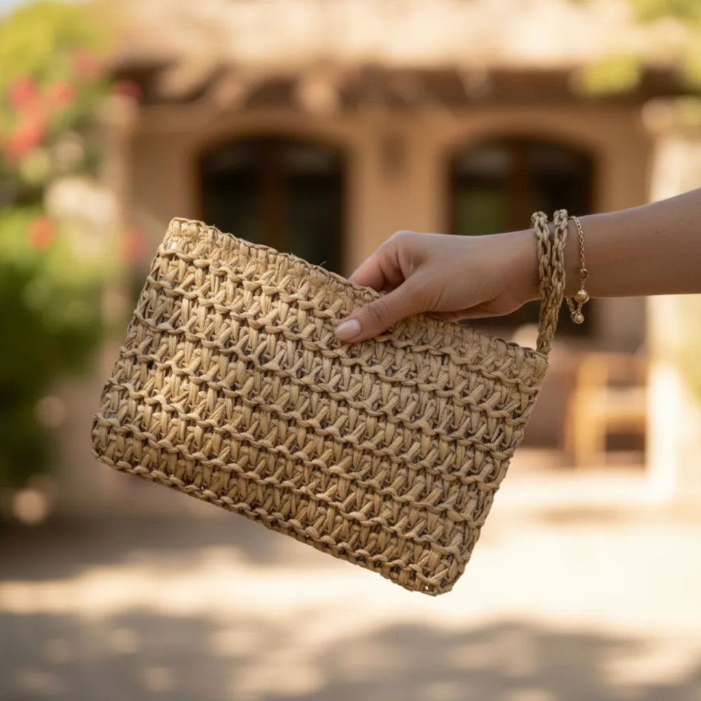 Bolsa Clutch Bolsinha Mão Palha Alça Porta Celular Níquel em Oferta na Shopee
