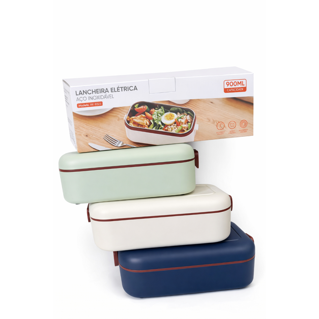 Lancheira Elétrica Inteligente Aço Inoxidável Com Talheres Hashi e Colher - F023