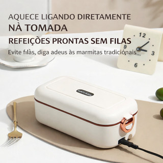 Lancheira Elétrica Inteligente Aço Inoxidável Com Talheres Hashi e Colher - F023