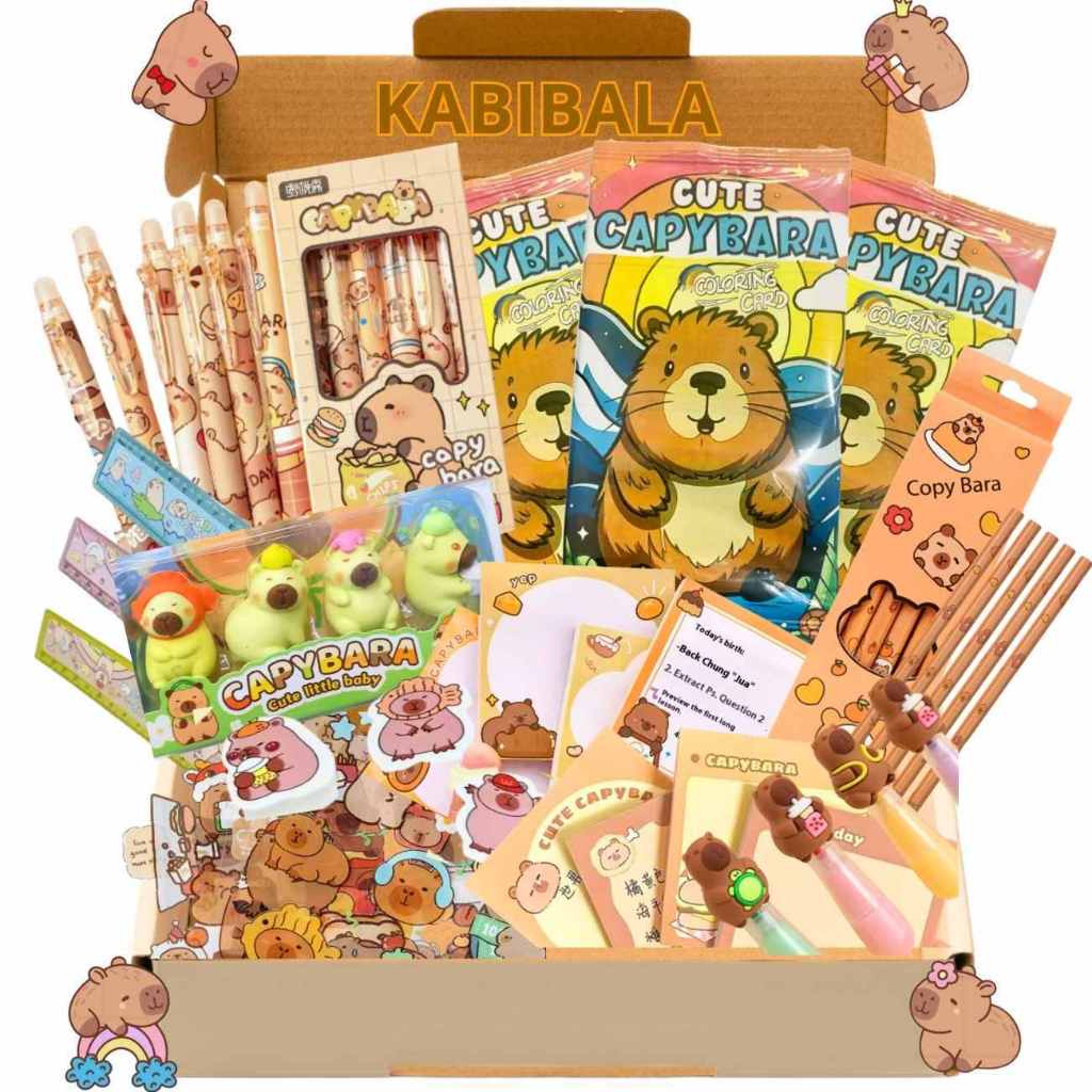 Kit Papelaria Fofa Capivara Kawai Adesivo Caneta Cards Bobbiegoods Marca Texto Caderninho