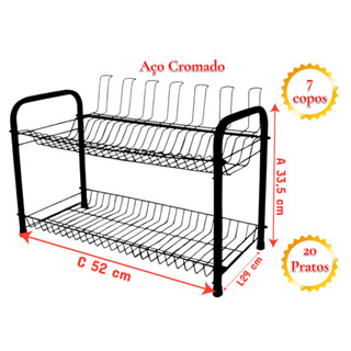 Escorredor de louça Grande Desmontavel Para 24 Pratos 7 Copos e talheres Preto em Oferta na Shopee