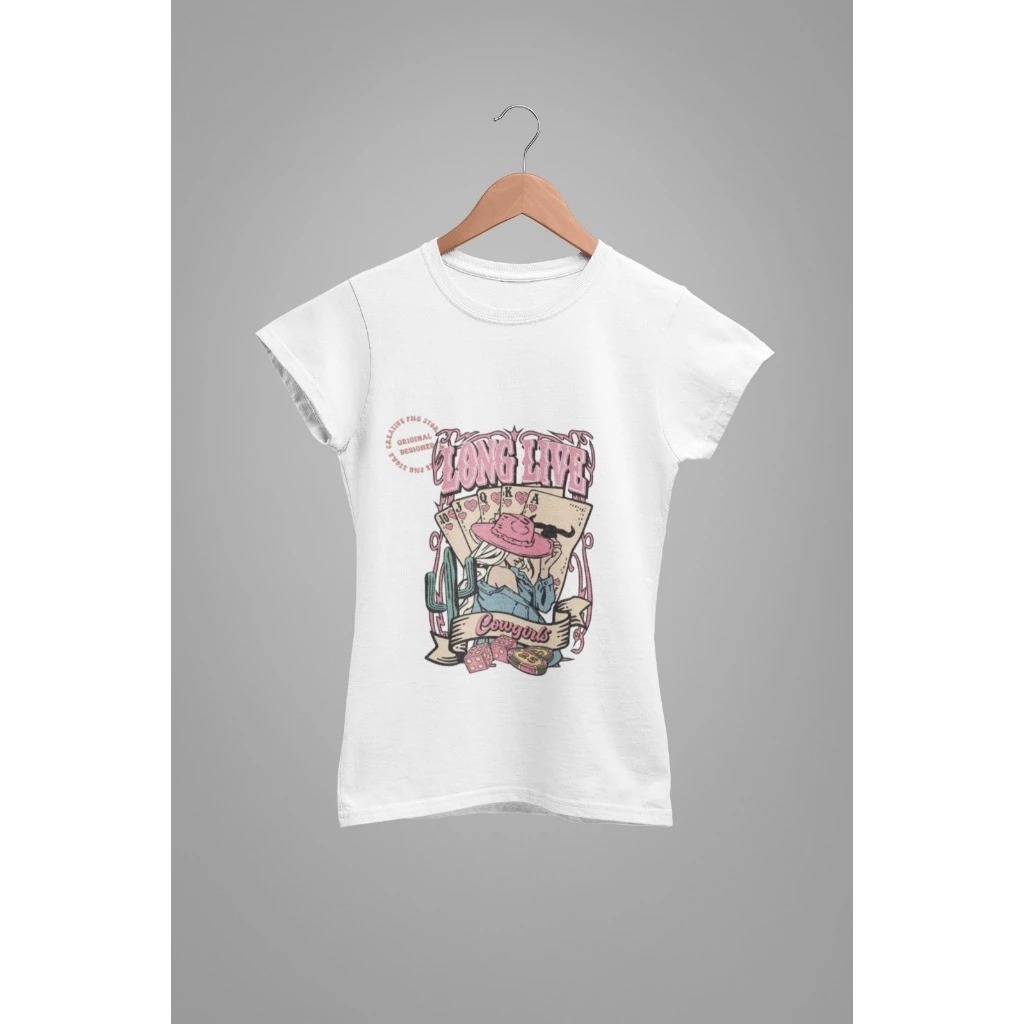 Baby Tee Y2K Feminina- Estampa Long Live, Conforto Elástico e Versátil para Primavera/Verão/Outono