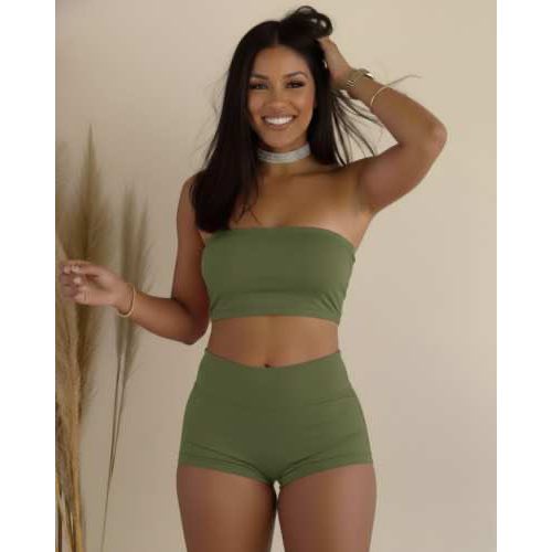 Conjunto Feminino Top Faixa E Hot Pant Short Carnaval Verde