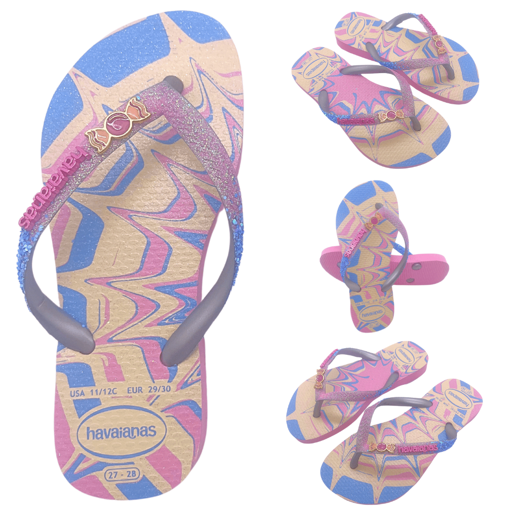 Sandália Chinelo Havaianas Kids Slim Glitter Ii Original Shine Brilhante Tira Fina Logo Metálico
