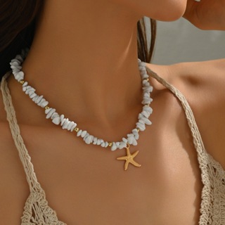 Colar Feminino Estrela do Mar com Pedras Naturais Banhado a Ouro / Prata | Colar Praia Verão Semijoia em Oferta na Shopee