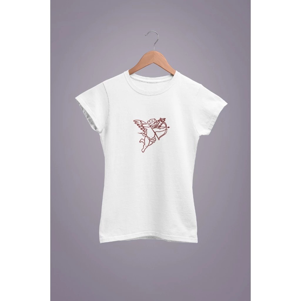 Baby Tee Y2K Feminina- Estampa Cupido e Flecha, Conforto Elástico e Versátil para Primavera/Verão/Outono