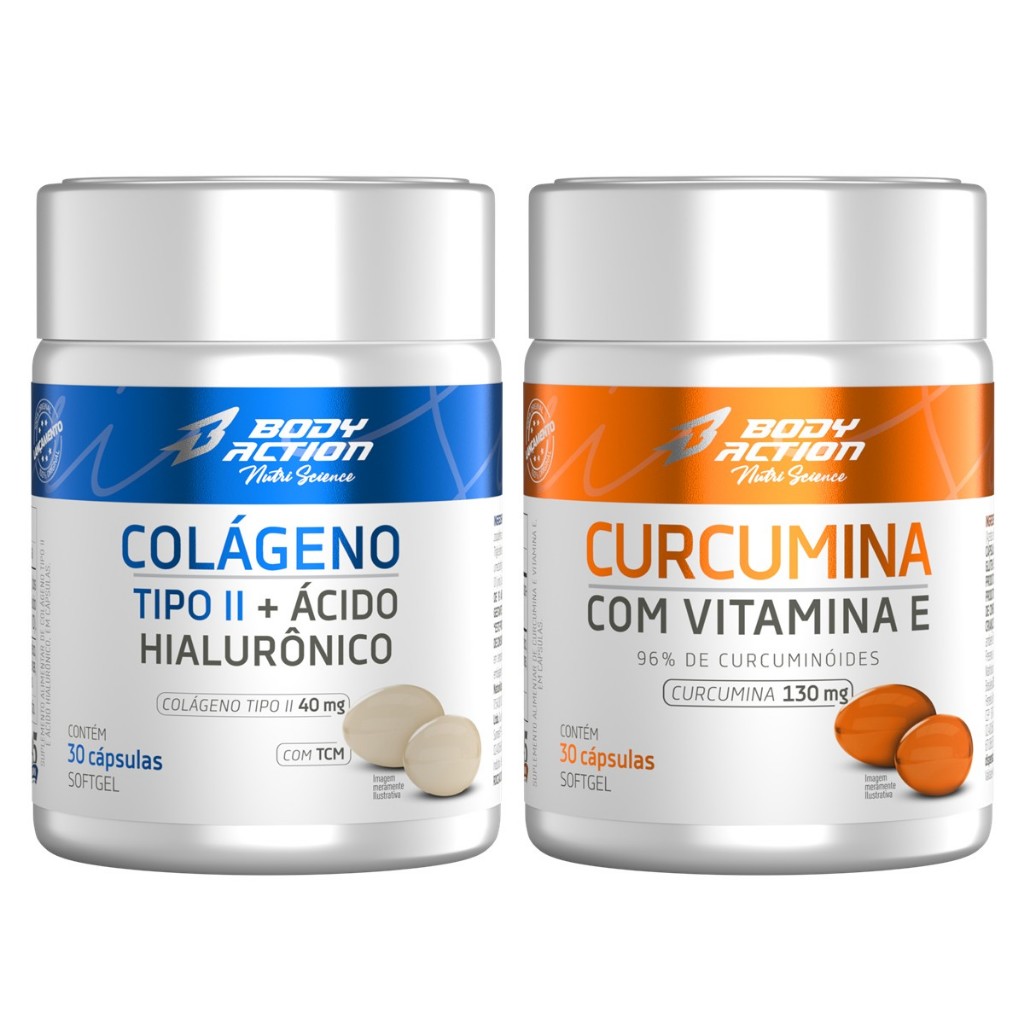Kit Colágeno Tipo 2 Ácido Hialurônico + Curcumina com Vitamina E Bodyaction em Oferta na Shopee
