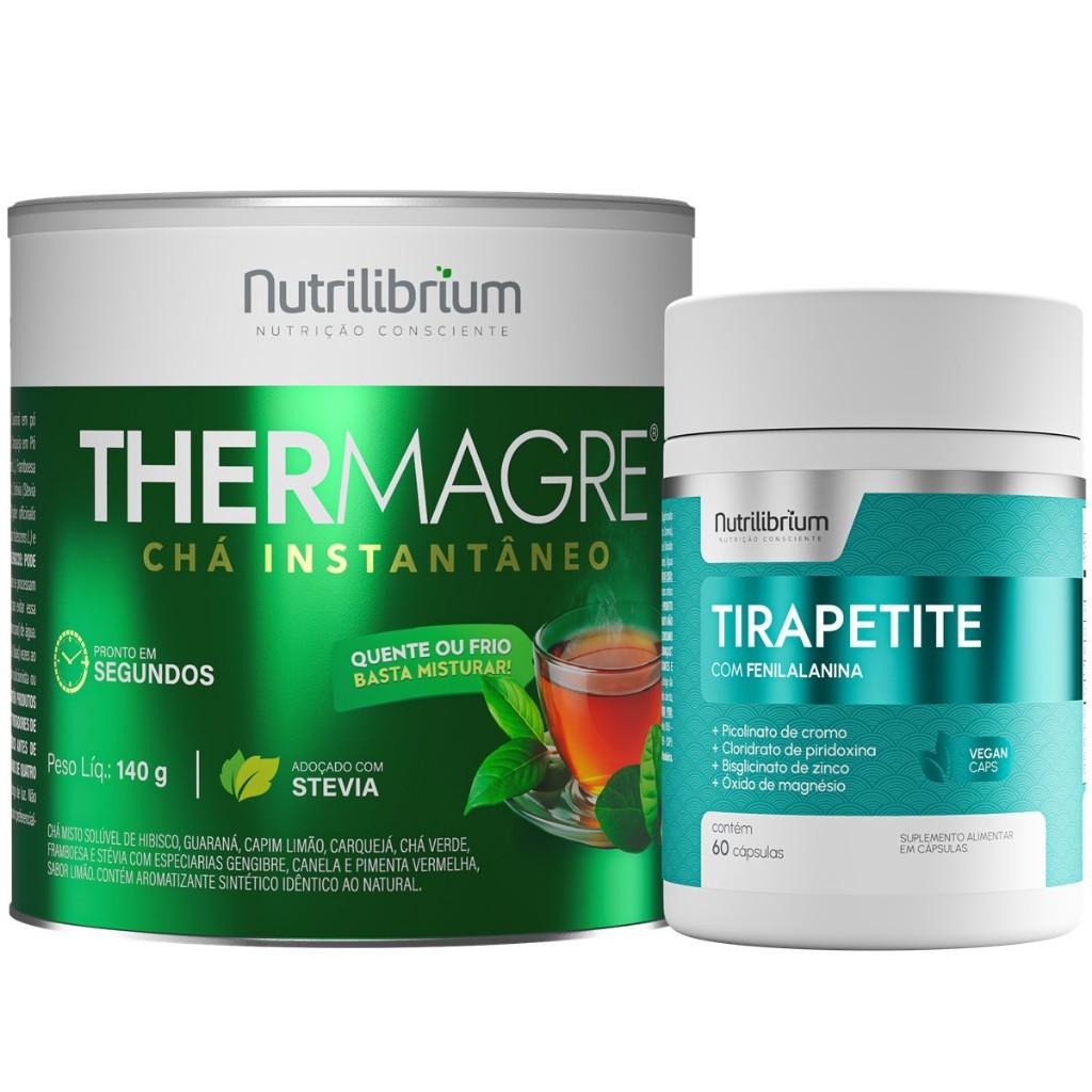 Kit Thermagre Chá Solúvel 140g + Tirapetite 60 Cápsulas Nutrilibrium em Oferta na Shopee
