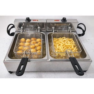 Fritadeira elétrica industrial profissional inox 2 cubas 10L 5 litros(cada) em Oferta na Shopee