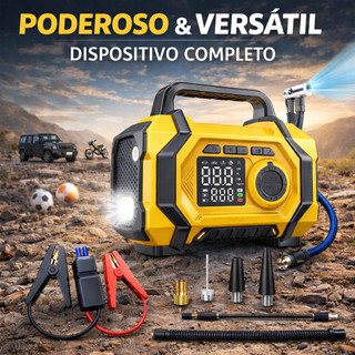 5 em 1 - Auxiliador de Partida Compressor Ar PowerBank Led 8000 mAh 3500 Pa 6 Funções Car…