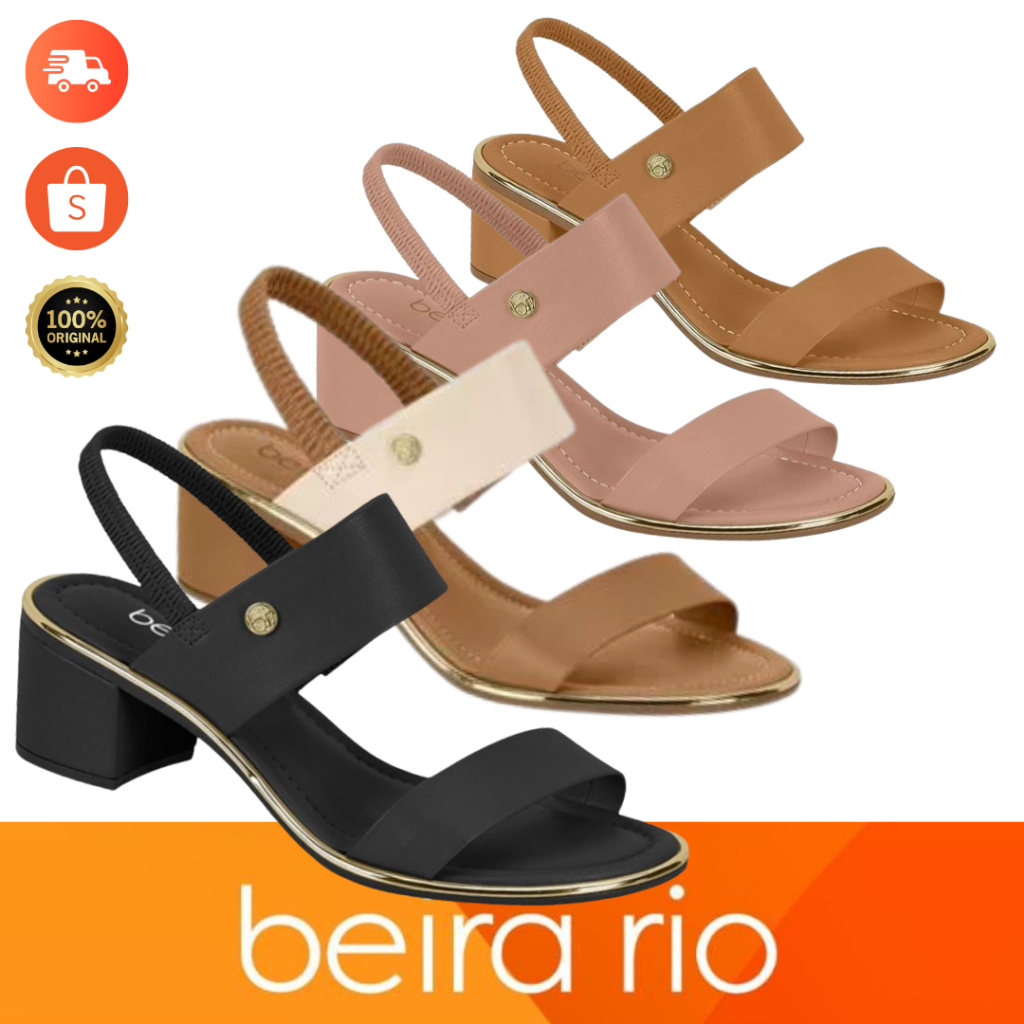 Sandália BEIRA RIO Confort Salto Medio Elastico Calce Facil Salto 4 cm Verao
