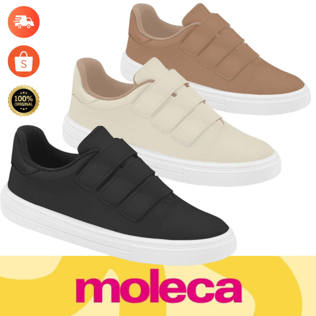 Tenis Moleca Confort Original Calce Facil Velcro Sem Cadarço Lançamento Moda Feminino