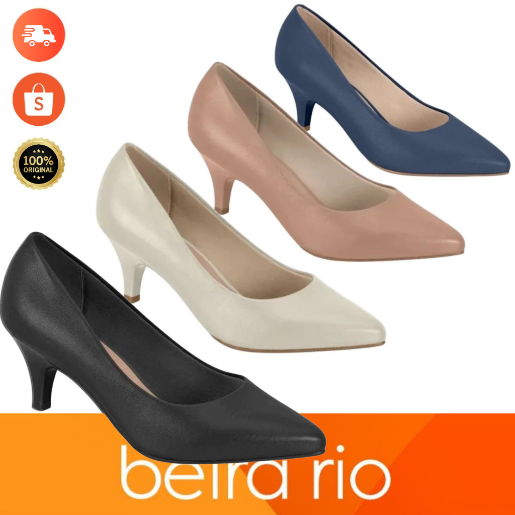 Sapato Scarpin BEIRA RIO CONFORT Fivela Salto Baixo Conforto Para Trabalhar PRETO NUDE