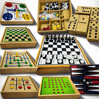 8 em 1 Tabuleiros Xadrez Dominó Dama Gamão Trilha Resta um Jogo da Velha Ludo Jogo