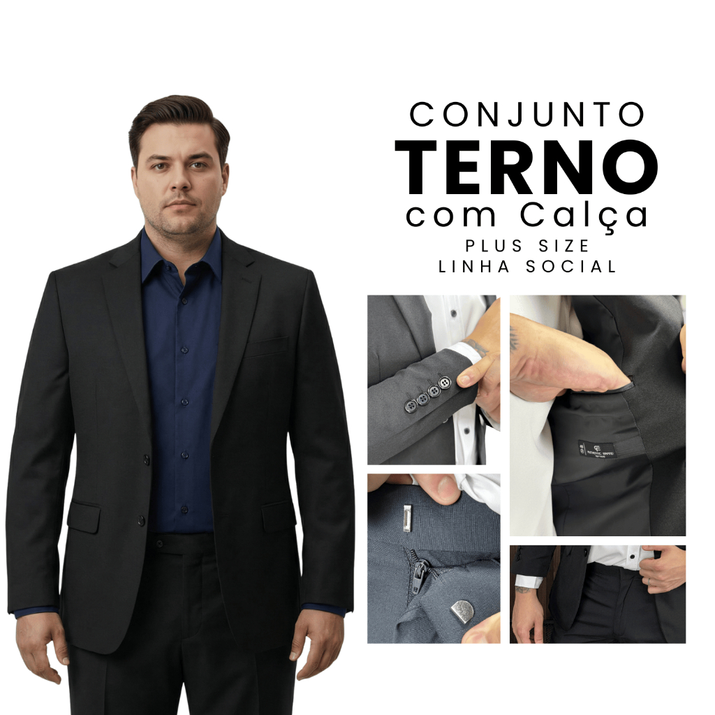 Terno Completo Masculino Plus Size Corte Italiano Tecido Flexivel Elastano Premium Alfaiataria