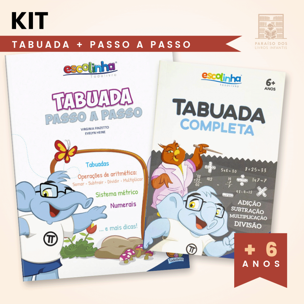 Kit 2 Livros Tabuada Infantil Completa e Passo a Passo Matemática Reforço Escolar 6 Anos
