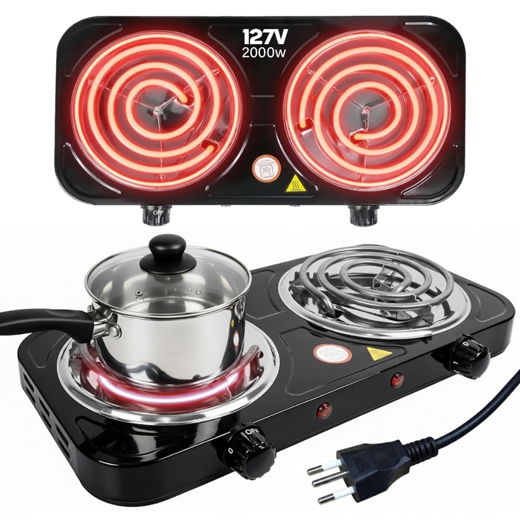 Fogão Fogareiro Elétrico Camping 2000 Watts 2 Bocas Linha Premium Portatil