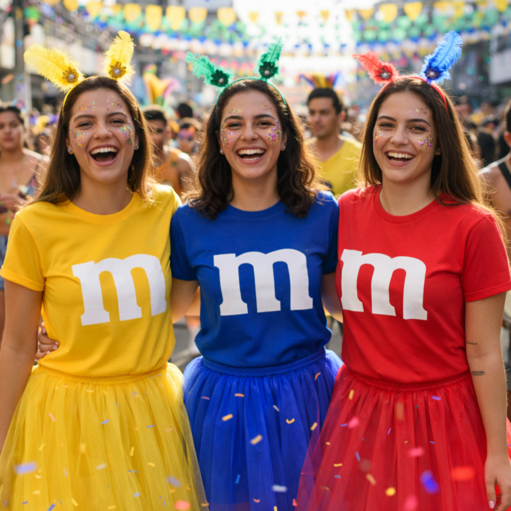 Camiseta Carnaval Feminina Estampa M&M Camiseta Carnaval Amigas 02 ao GG