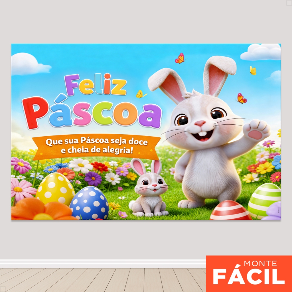 Painel Festa Decoração Páscoa Infantil Horizontal Retangular Em Tecido Sublimado em Oferta na Shopee