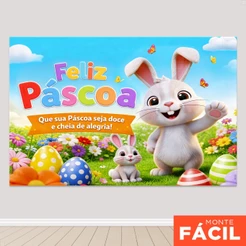 Painel Festa Decoração Páscoa Infantil Horizontal Retangular Em Tecido Sublimado