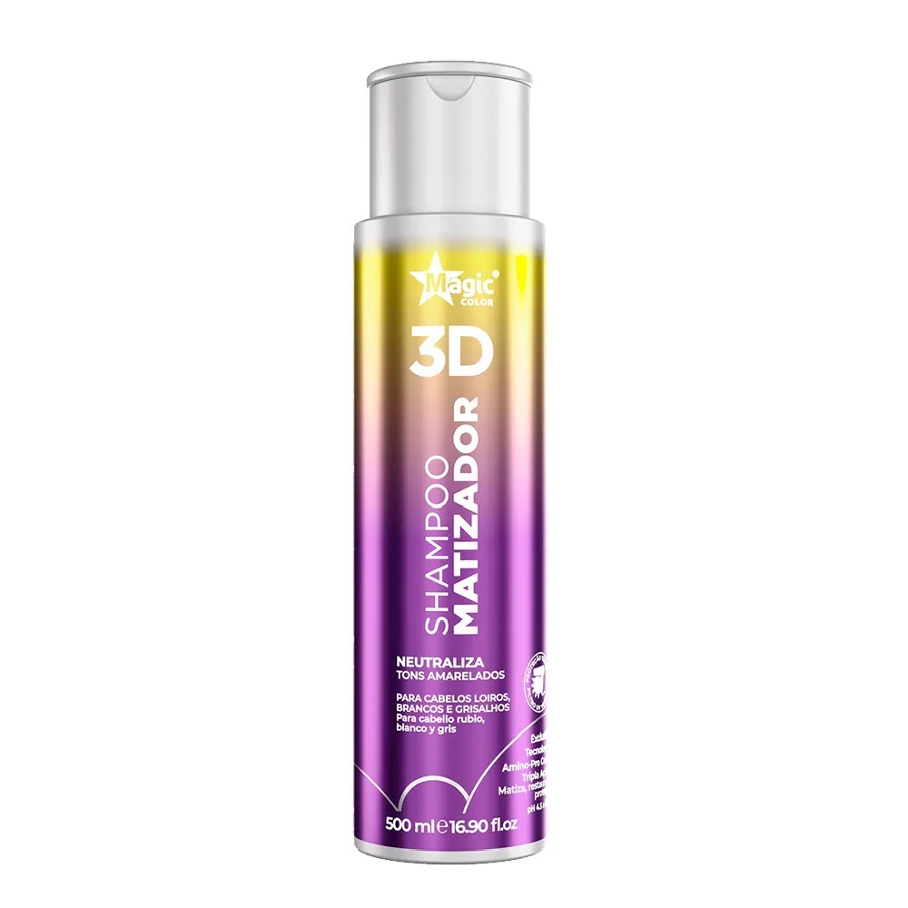 Shampoo Matizador Magic Color 3D 500ml - Neutraliza Tons Amarelados e Proporciona Brilho e Maciez