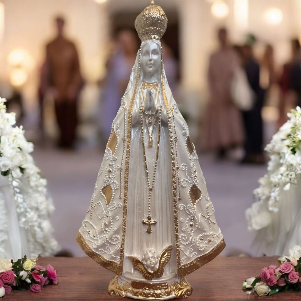 nossa senhora aparecida 30 cm imagem linda escultura gesso catolico dourado manto detalhes bordado
