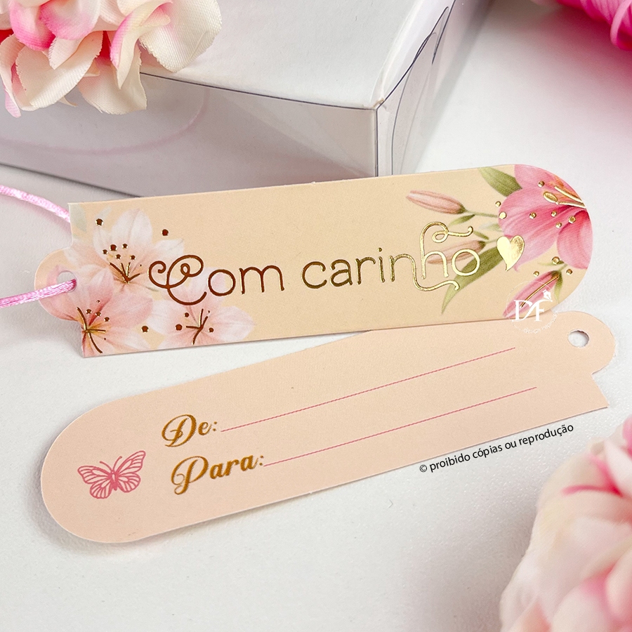 Tag Palito “COM CARINHO” Hotstamping - para embalagens e presentes | 9x2,5 cm em Oferta na Shopee