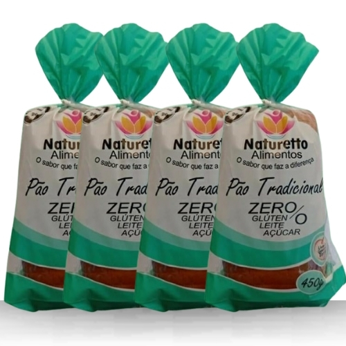 KIT 4 PÃES TRADICIONAL ZERO GLÚTEN / ZERO LEITE / ZERO LACTOSE / ZERO AÇUCAR