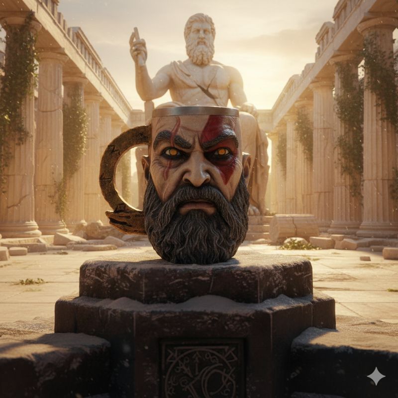 Caneca/Copo Kratos God of War Ragnarok 3D ResinaDourado