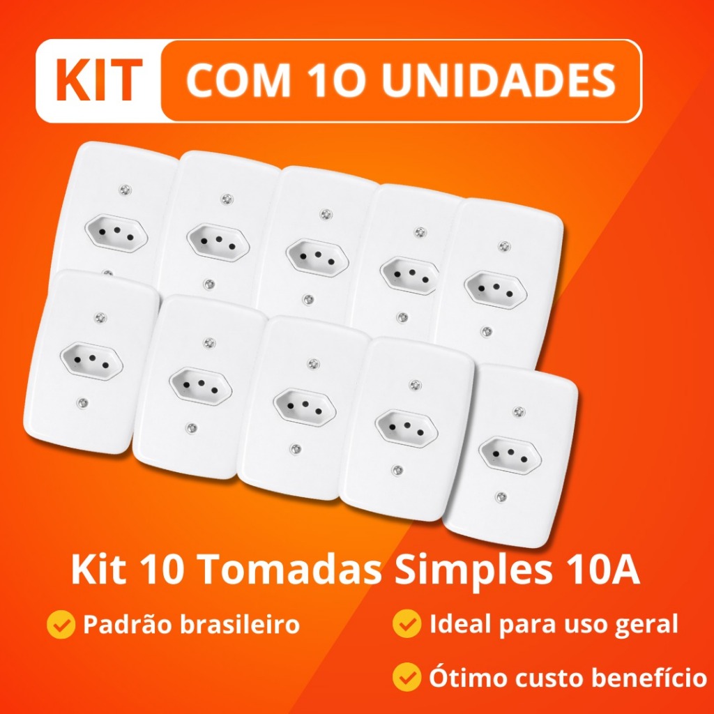 Kit 10 unidades  Tomadas Simples 10A Pluzie Ideali Branco Padrão Brasileiro