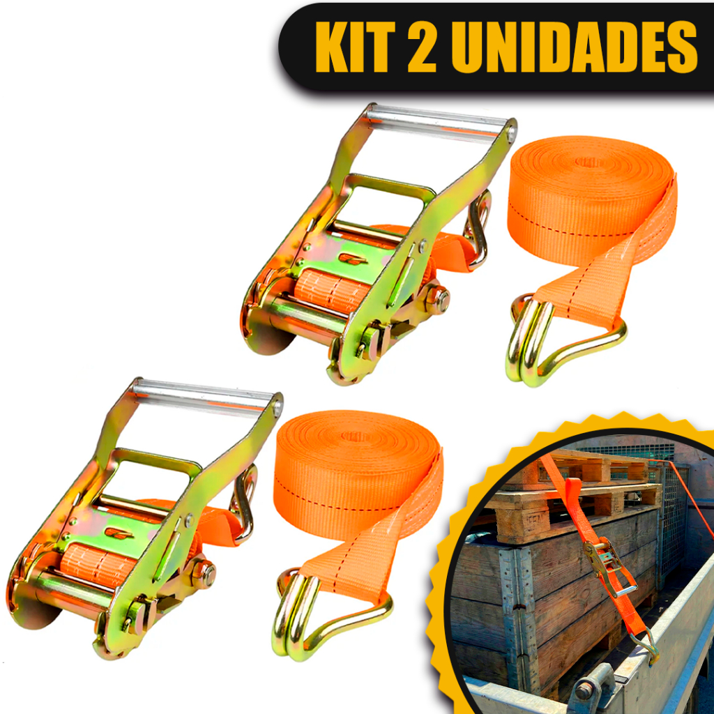 2x Kit Cinta de Amarração com Catraca 1.5 Ton 4.5 Metros 35mm Brava Adventure Carga Caminhão 100% Políester em Oferta na Shopee