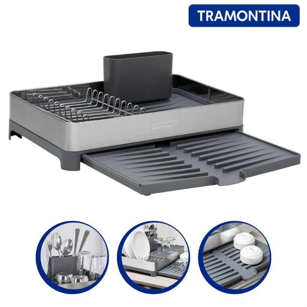 Escorredor de Louças Extensível Inox com Porta Talheres Tramontina