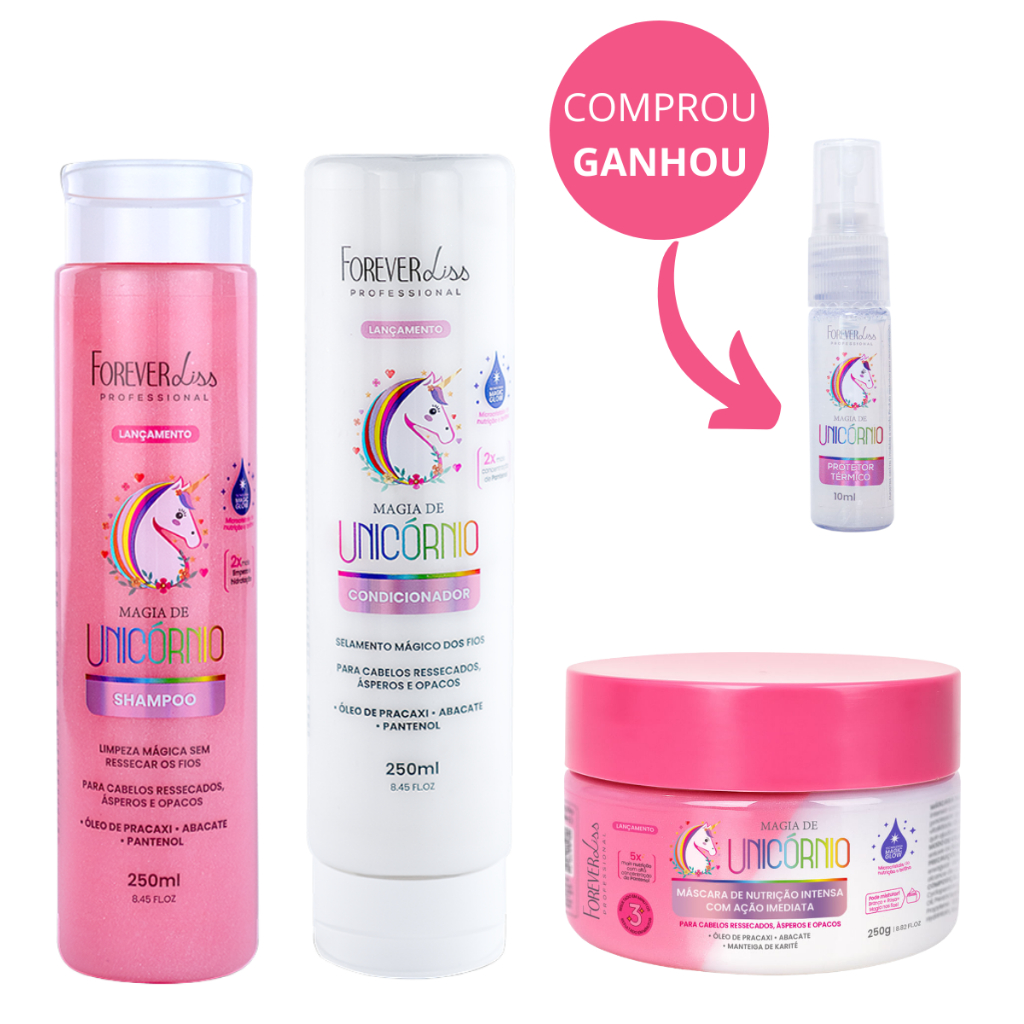 Kit  Forever Liss Shampoo, Condicionador e Máscara Magia de Unicórnio em Oferta na Shopee