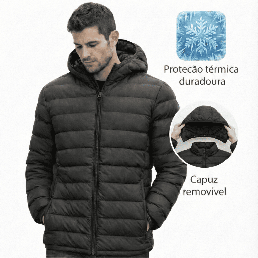 Jaqueta Bobojaco Masculina Puffer com Capuz Removível