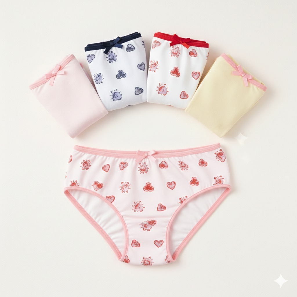 Kit 6 Calcinha Tanga Infantil Menina Moça Juvenil Cores e Estampas Sortidas Divertidas Animadas Algodão Microfibra