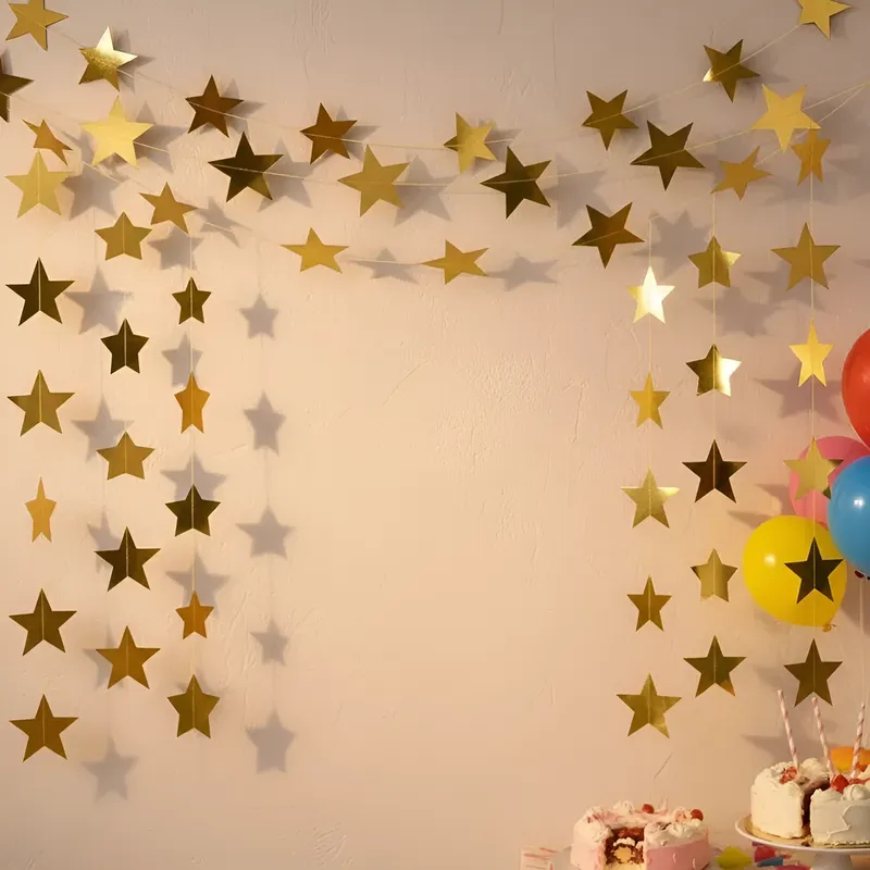 16m de Bandeirinha com 120 Estrelinhas Decoração de Festa Aniversário Banner Painel Estrelas Dourada em Oferta na Shopee