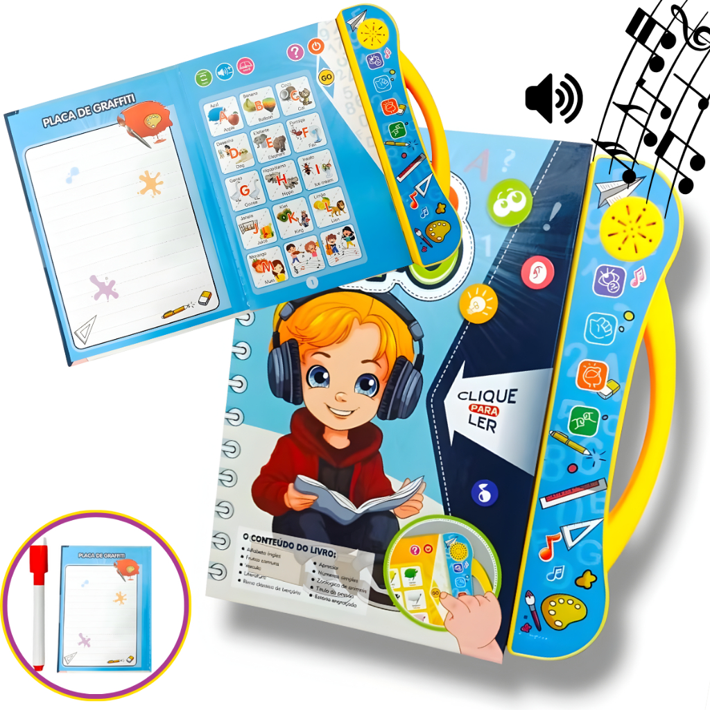 Livro Infantil Educativo Bilíngue Interativo Cor Aprender Desenho Som Inglês Português