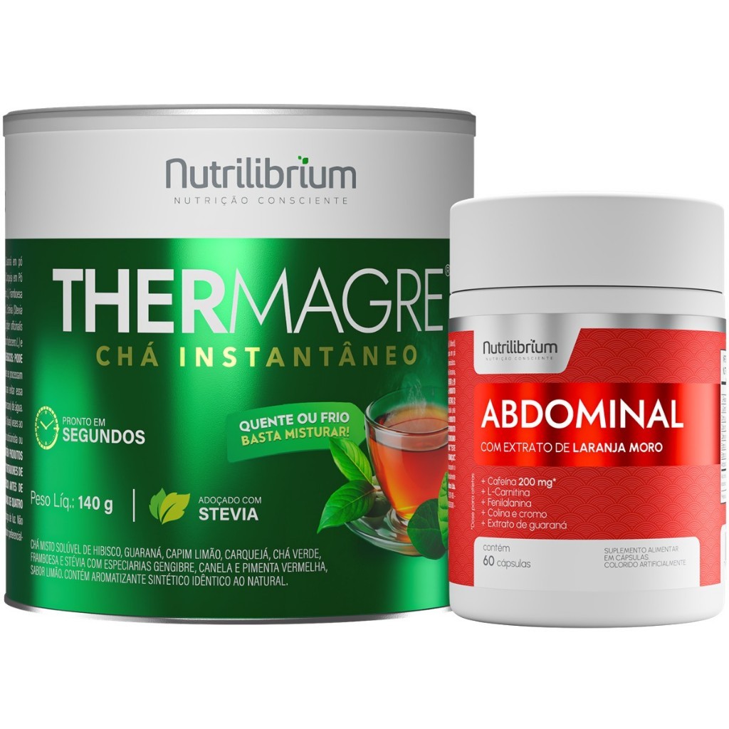 Kit Thermagre Chá 140g + Abdominal Dia Cromo L Carnitina 60 Caps Nutrilibrium em Oferta na Shopee