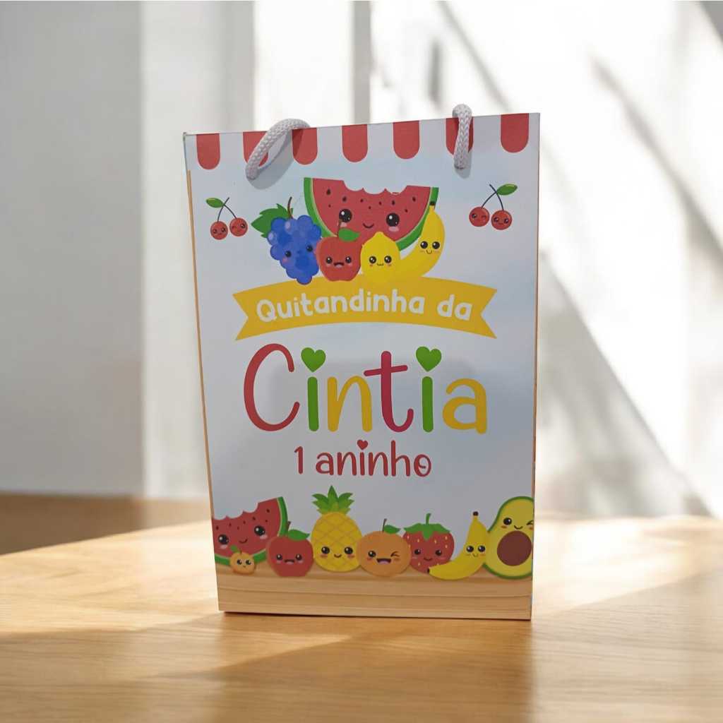 Sacolinha Personalizada com nome e idade (cabe Pipoca)  Frutinha Quitandinha Surpresa   Festa Aniversário Lembrancinhas