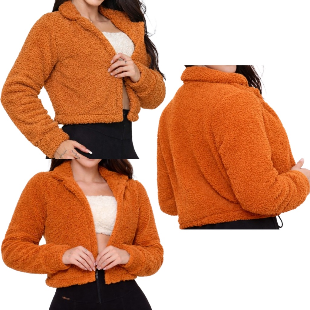 Casaco Casaquinho Teddy de Pelinho Feminino Forrado Inverno Curto