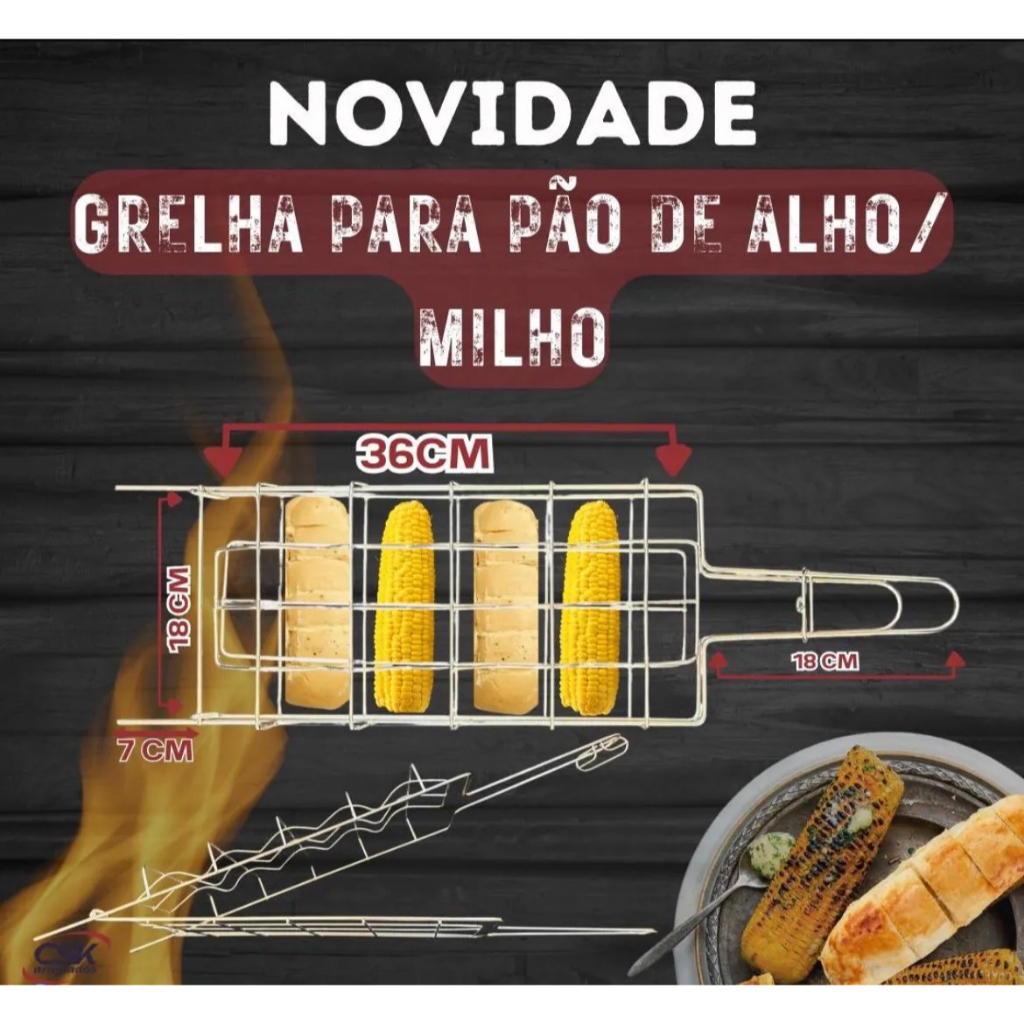 Grelha Churrasqueira Pão de Alho e Milho Aço niquelado Resistente praticidade Acabamento