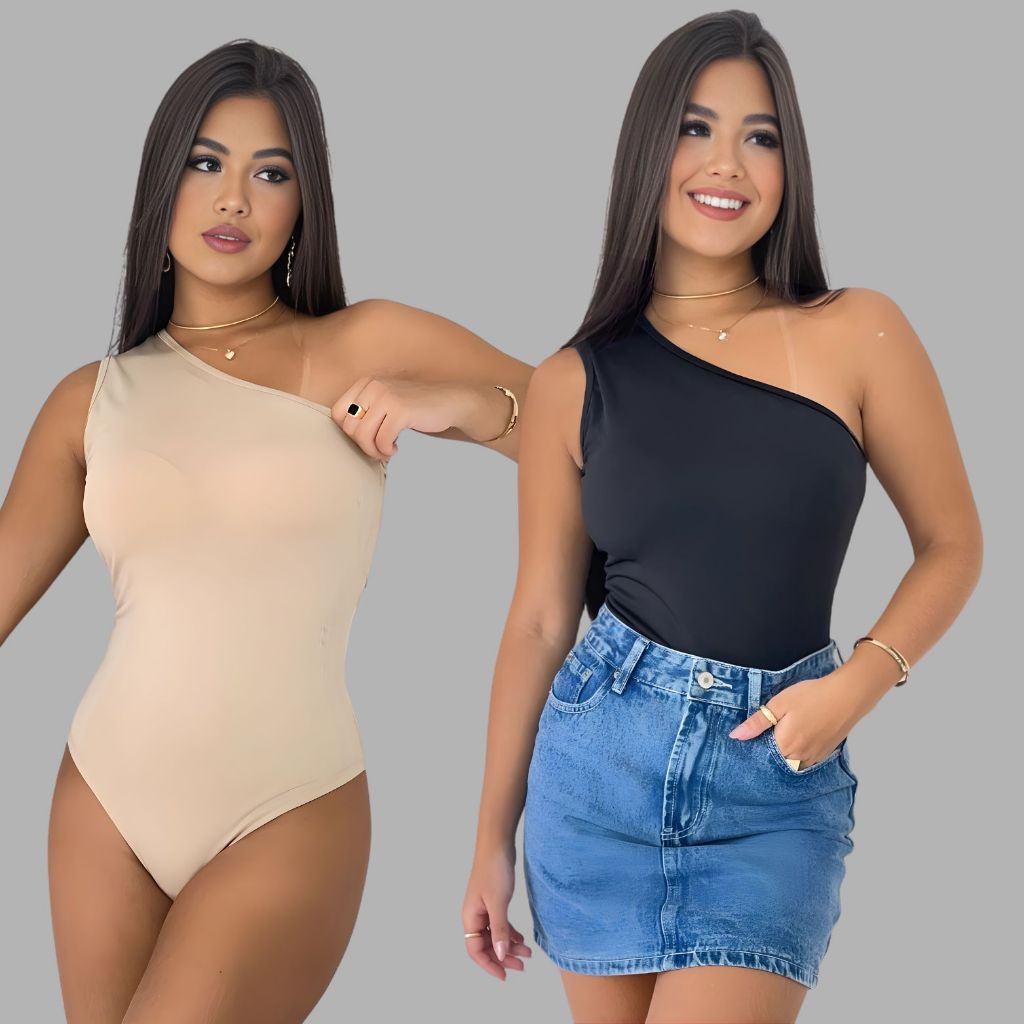 Kit 2 body mula manca um ombro só esquerdo com bojo tecido suplex moda verão praia balada modela o corpo tendência verão