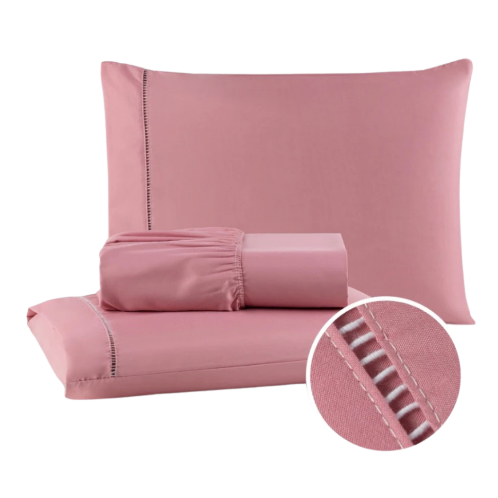 Jogo de Lençol CASAL 400 Fios Micropercal Com Fronha em Ponto Palito Com Elastico