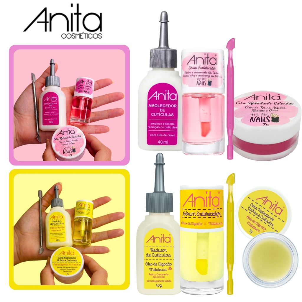 Kit Tratamento de Unhas Anita Espátula Plástica Dupla + Redutor de Cutículas + Sérum + Cerinha em Oferta na Shopee