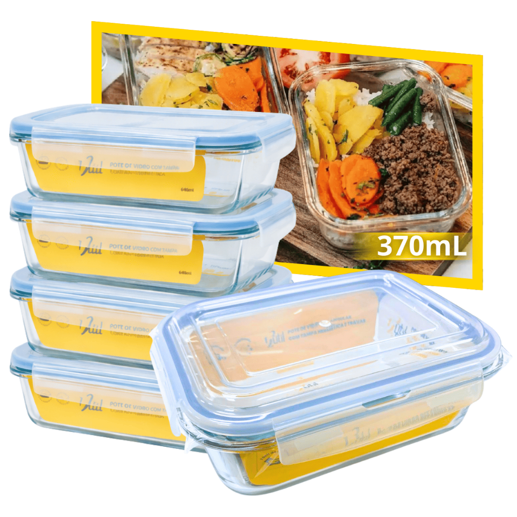 Pote Marmita Vidro Hermético 370ml Tampa c/ Travas Fitness Para Microondas Freezer Forno Não Vaza em Oferta na Shopee