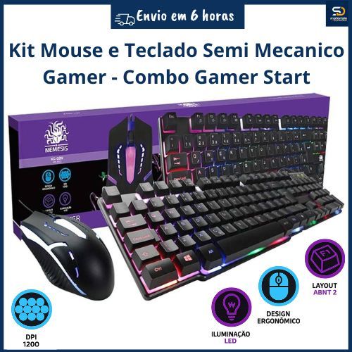 Kit Teclado Semi Mecânico e Mouse Gamer USB LED Retro Iluminação Jogo — R$ 78,16 em Shopee, 27% OFF