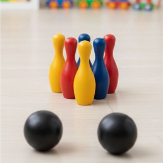 Jogo De Boliche Infantil com 6 pinos e 2 bolas Cores Primárias em Oferta na Shopee